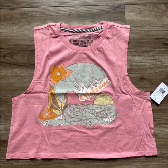 Volcom Women's Stone Hour Crop Tank Top Guava Sz Small Organic Cotton New - Picture 7 of 10